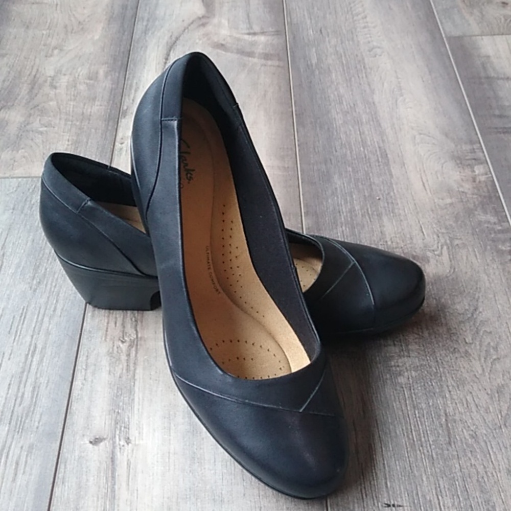 Clarks Black Leather Wedge Pumps - Comfortable Professional Style